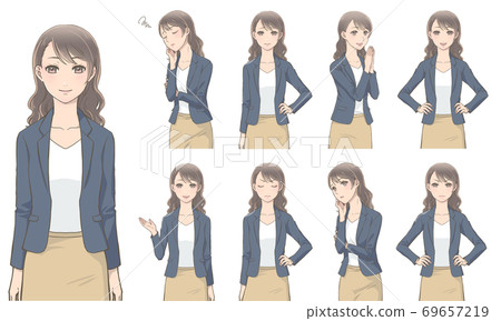 各種各樣的女僱員面部表情 各種各樣的女僱員面部表情 69657219