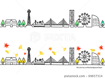 秋天的橫濱城市景觀和秋天的落葉的插圖集 秋天的橫濱城市景觀和秋天的落葉的插圖集 69657314