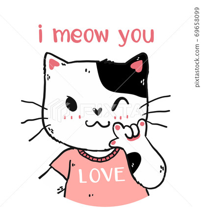 Premium Vector, Cute grey kitten with pink heart.fun vector cartoon meow  cat drawing.i love cats icon. kawaii animal