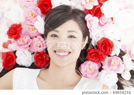 Flower and woman portrait 69658258