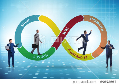 Businessman in 5S workplace organisation concept 69658661