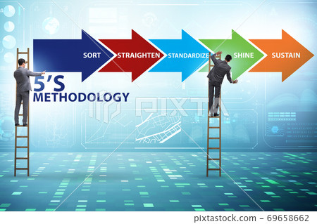 Businessman in 5S workplace organisation concept 69658662