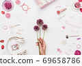 Art creativity femininity workspace mockup top view 69658786