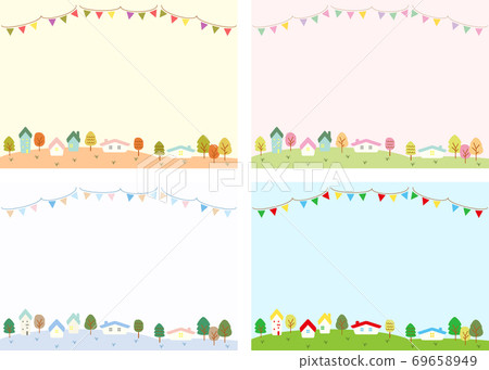 Illustration set of the cityscape of the four seasons and the natural scenery 69658949