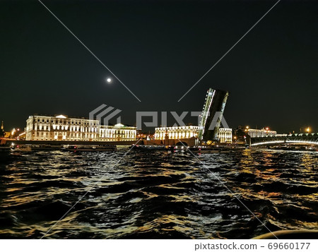 St. Petersburg Troitskiy Bridge Night View 69660177