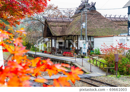 Aizu Railway Yunokami Onsen Station during the fall foliage season Shimogo Town, Fukushima Prefecture Aizu Railway Yunokami Onsen Station during the fall foliage season Shimogo Town, Fukushima Prefecture 69661003