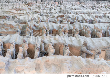 The Terracotta Army warriors at the Mausoleum of sculptures depicting the armies of Qin Shi Huang,  69661582