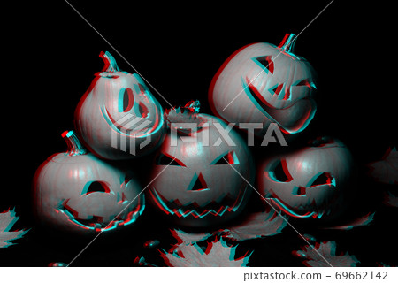 Jack lantern pumpkins for Halloween decoration and maple leaves with acorns 69662142