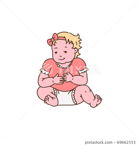 Adorable sitting baby girl cartoon character... - Stock Illustration  [69662553] - PIXTA