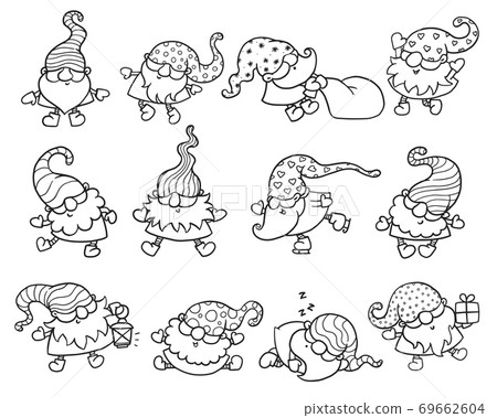 Line art set of Christmas gnomes or dwarves sketch vector illustration isolated. Line art set of Christmas gnomes or dwarves sketch vector illustration isolated. 69662604