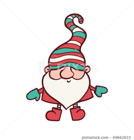 Funny bearded gnome in winter clothes cartoon vector illustration isolated. 69662633