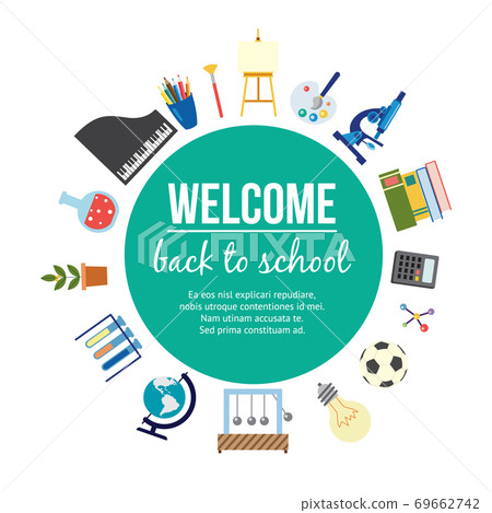 Back to school - education poster with learning supplies and equipment 69662742