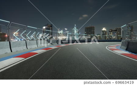 Night scene modern international race track 69663419