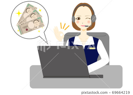 Call center operator female banknotes increase Call center operator female banknotes increase 69664219
