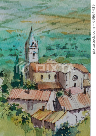 European old town watercolor painting landscape painting European old town watercolor painting landscape painting 69664439