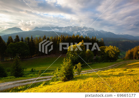 Dachstein mountain and summer valley views from Dachstein mountain and summer valley views from 69665177
