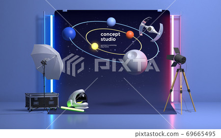 Colorful 3D rendering of a studio with equipment 009 69665495