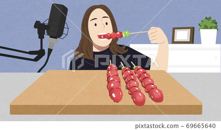 Food eating show, online vloggers eating large quantities of food illustration 008 Food eating show, online vloggers eating large quantities of food illustration 008 69665640