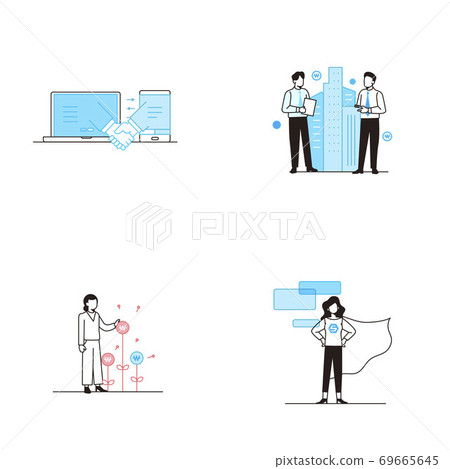 Set of flat linear icons related to business. Symple line pictograms. 010 69665645