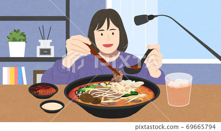 Food eating show, online vloggers eating large quantities of food illustration 002 Food eating show, online vloggers eating large quantities of food illustration 002 69665794
