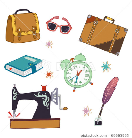 Set of vintage retro different objects illustration 003 69665965