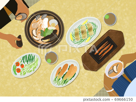 Delicious Korean cuisine in flat design top view illustration 008 69666150