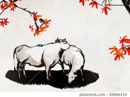 New year 2021, year of the ox ink painting illustration 009 69666418
