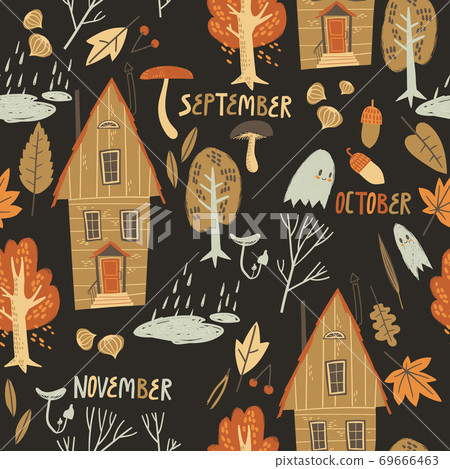 Fall seamless pattern with cozy nature elements. - Stock Illustration ...