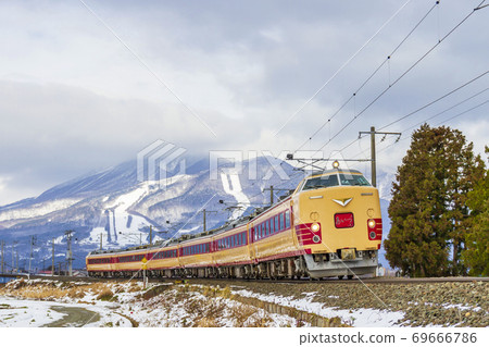 Bandai Mountain and 485 Series Aizu Liner Inawashiro Town, Fukushima Prefecture 69666786