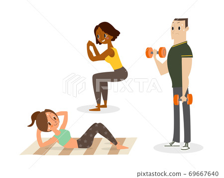 People doing body weight exercises. 69667640