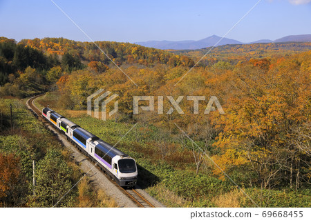 [Hakodate Main Line Kiha 183] A resort train that runs in the Niseko area of autumn colors 69668455