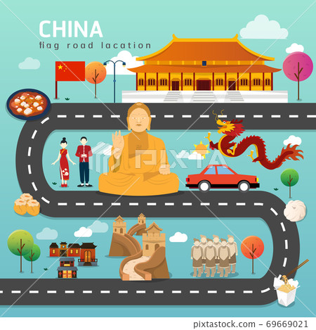 Road map and journey route in China Road map and journey route in China 69669021