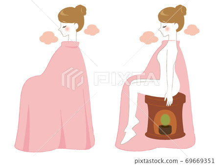 Woman steaming YOMOGI, handwriting style, health, beauty 69669351