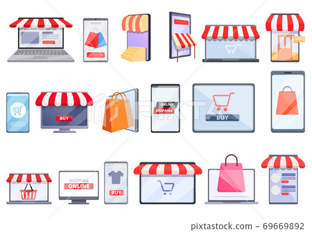Online shopping icons set, cartoon style Online shopping icons set, cartoon style 69669892