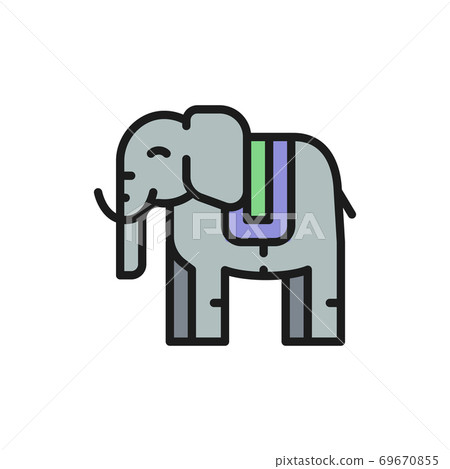 Thai sacred elephant, animal flat color line icon. 69670855