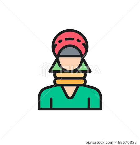 Hill tribe woman in Thailand, hmong northern tribe flat color line icon. 69670858