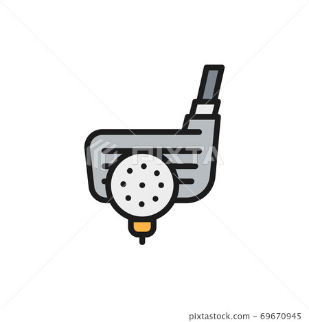 Golf ball with putter, traditional english sport flat color line icon. 69670945