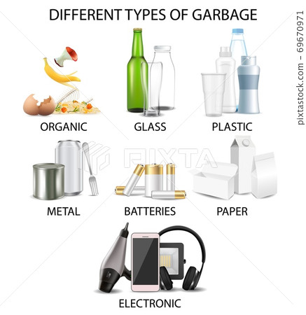 Types of garbage, vector realistic isolated illustration Types of garbage, vector realistic isolated illustration 69670971