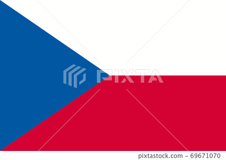 Flag of the Czech Republic. Official state symbol. Correct size, shape and color. Blue triangle and two bands - white and red. Symbol for political maps and articles. 69671070