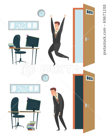 Happy and sad employees, vector flat illustration 69671288