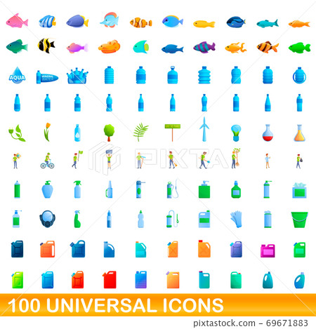 100 universal icons set, cartoon style 100 universal icons set, cartoon style 69671883