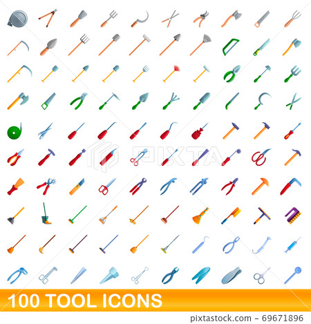 100 tool icons set, cartoon style 69671896