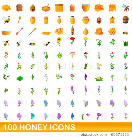 100 honey icons set, cartoon style 100 honey icons set, cartoon style 69671933