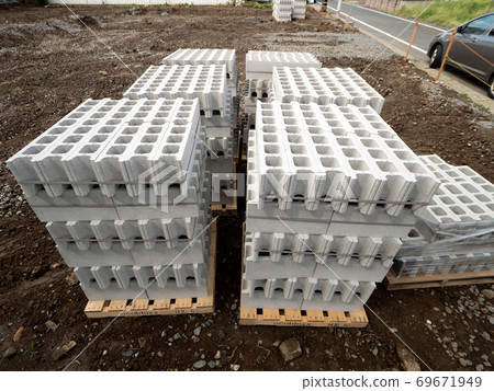 Concrete block brought to the construction site Concrete block brought to the construction site 69671949