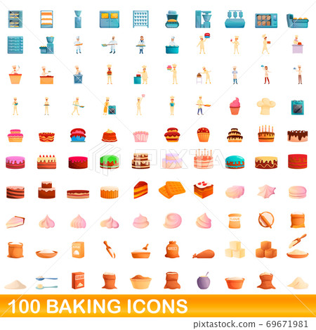 100 baking icons set, cartoon style 69671981
