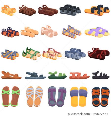 Sandals icons set, cartoon style Sandals icons set, cartoon style 69672435