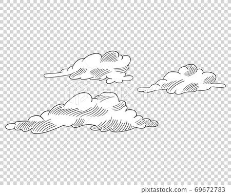 Hand drawn cloud in cartoon style. Doodle sky sketch. Coloring design element. Vector illustration on transparent background 69672783
