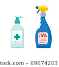 Hand sanitizer pump bottle and alcohol cleaner spray. Antibacterial disinfectant vector illustration. 69674203