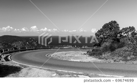 Black and white landscape with a road rage. Giglio Island (Isola del Giglio), Tuscany, Italy 69674699