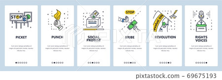 Social protest, revolution, demonstration, picket, political meeting. Mobile app screens, vector website banner template Social protest, revolution, demonstration, picket, political meeting. Mobile app screens, vector website banner template 69675193